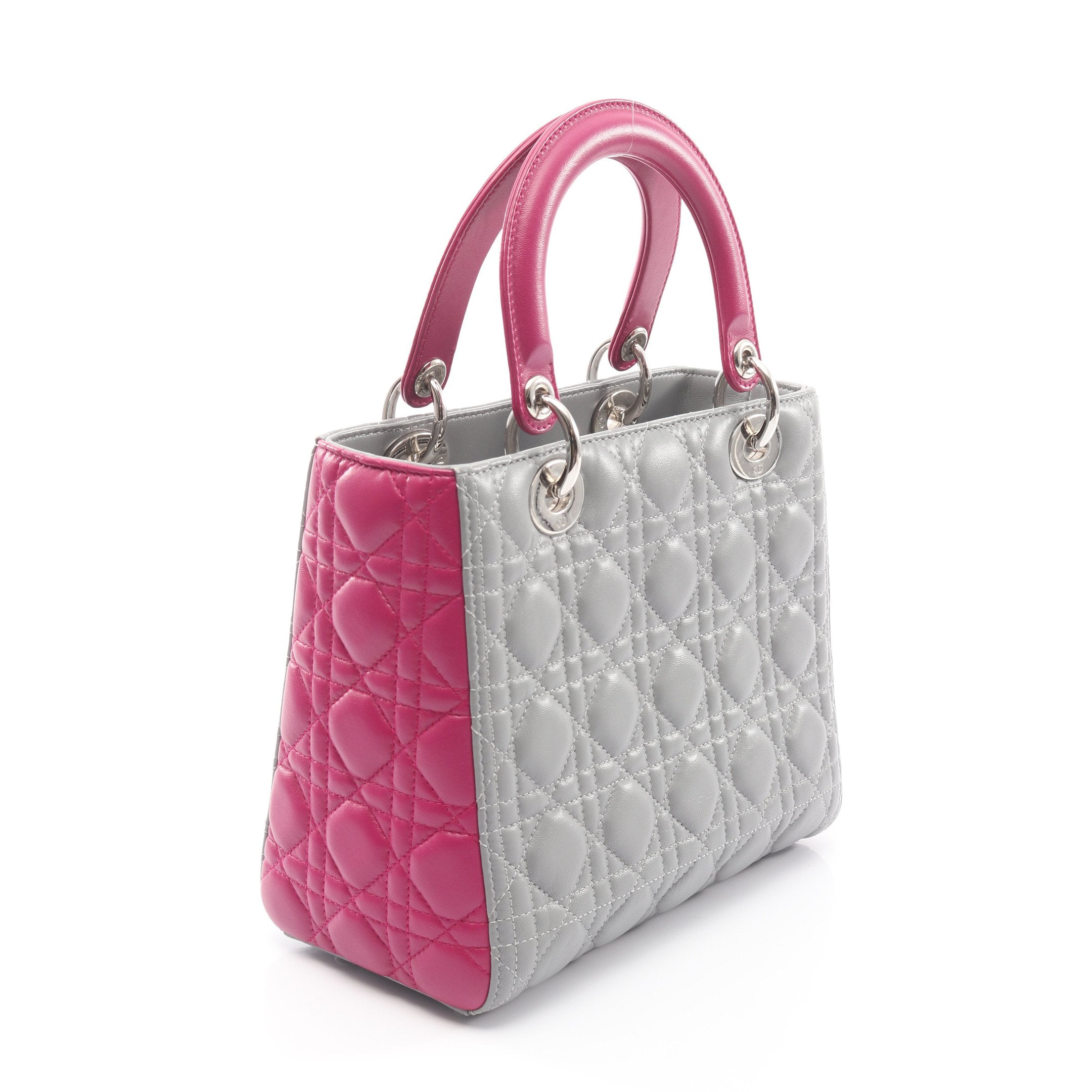 LADY DIOR レディディオール カナージュ ハンドバッグ レザー グレー