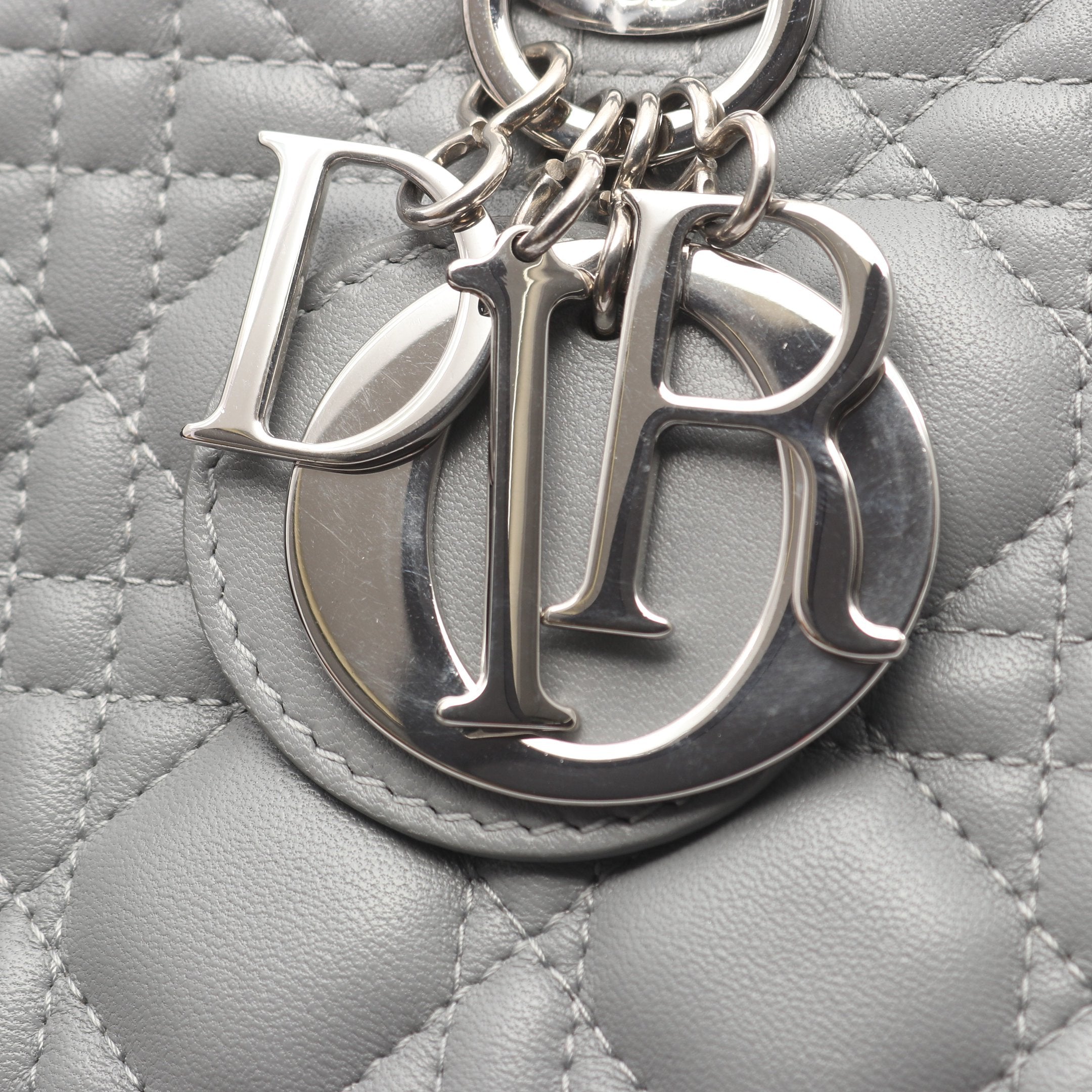 LADY DIOR レディディオール カナージュ ハンドバッグ レザー グレー