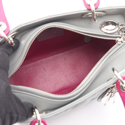 LADY DIOR レディディオール カナージュ ハンドバッグ レザー グレー パープル 2WAY クリスチャンディオール バッグ Christian Dior