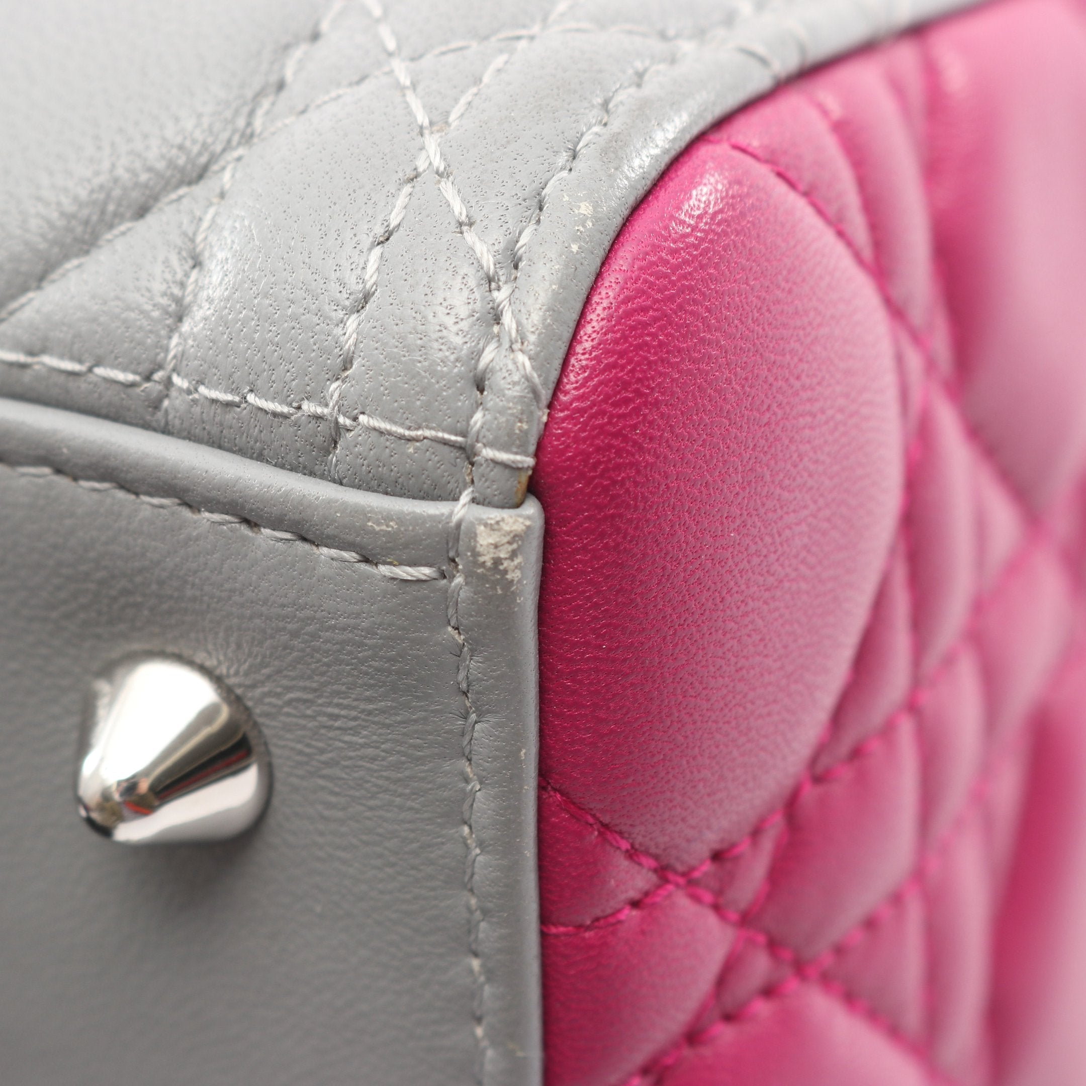 LADY DIOR レディディオール カナージュ ハンドバッグ レザー グレー