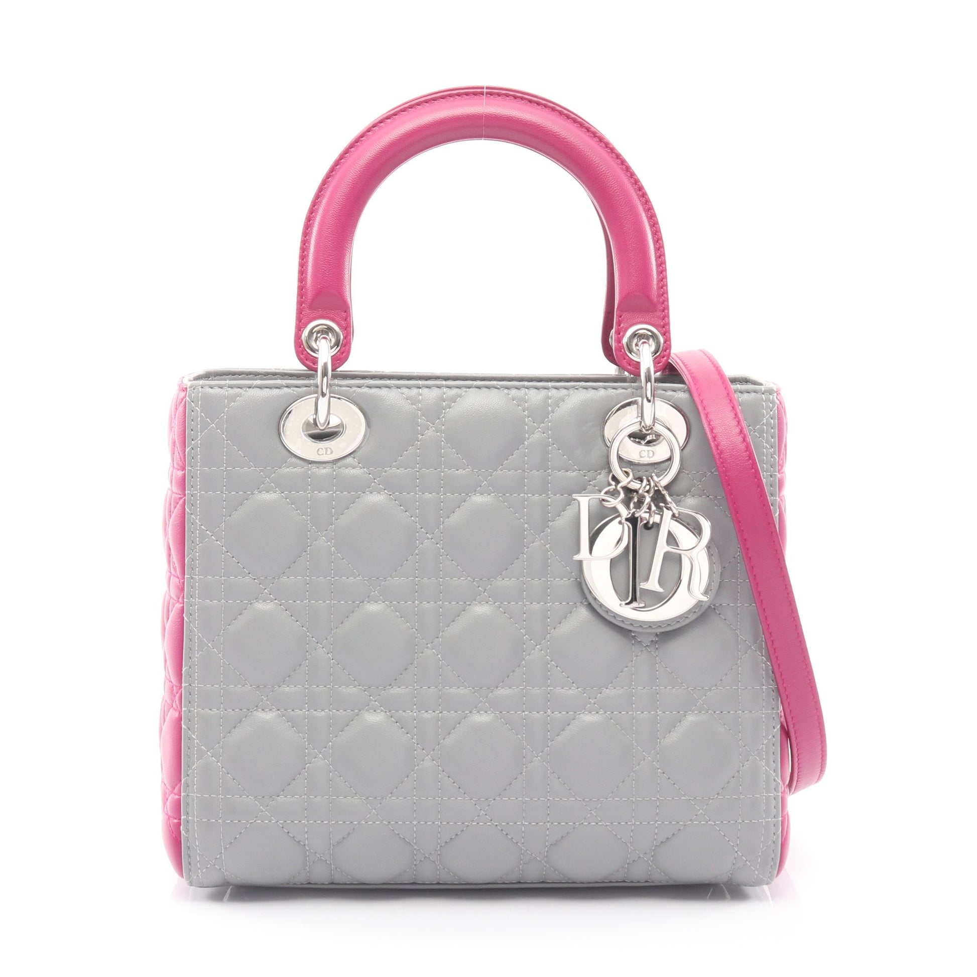LADY DIOR レディディオール カナージュ ハンドバッグ レザー グレー 