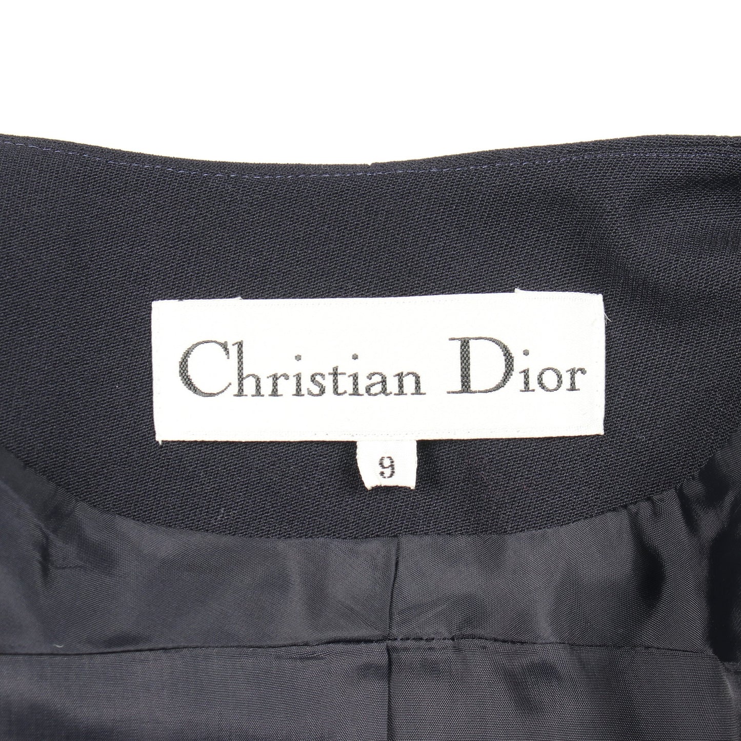 ノーカラージャケット スカートスーツ ウール ネイビー クリスチャンディオール スーツ Christian Dior