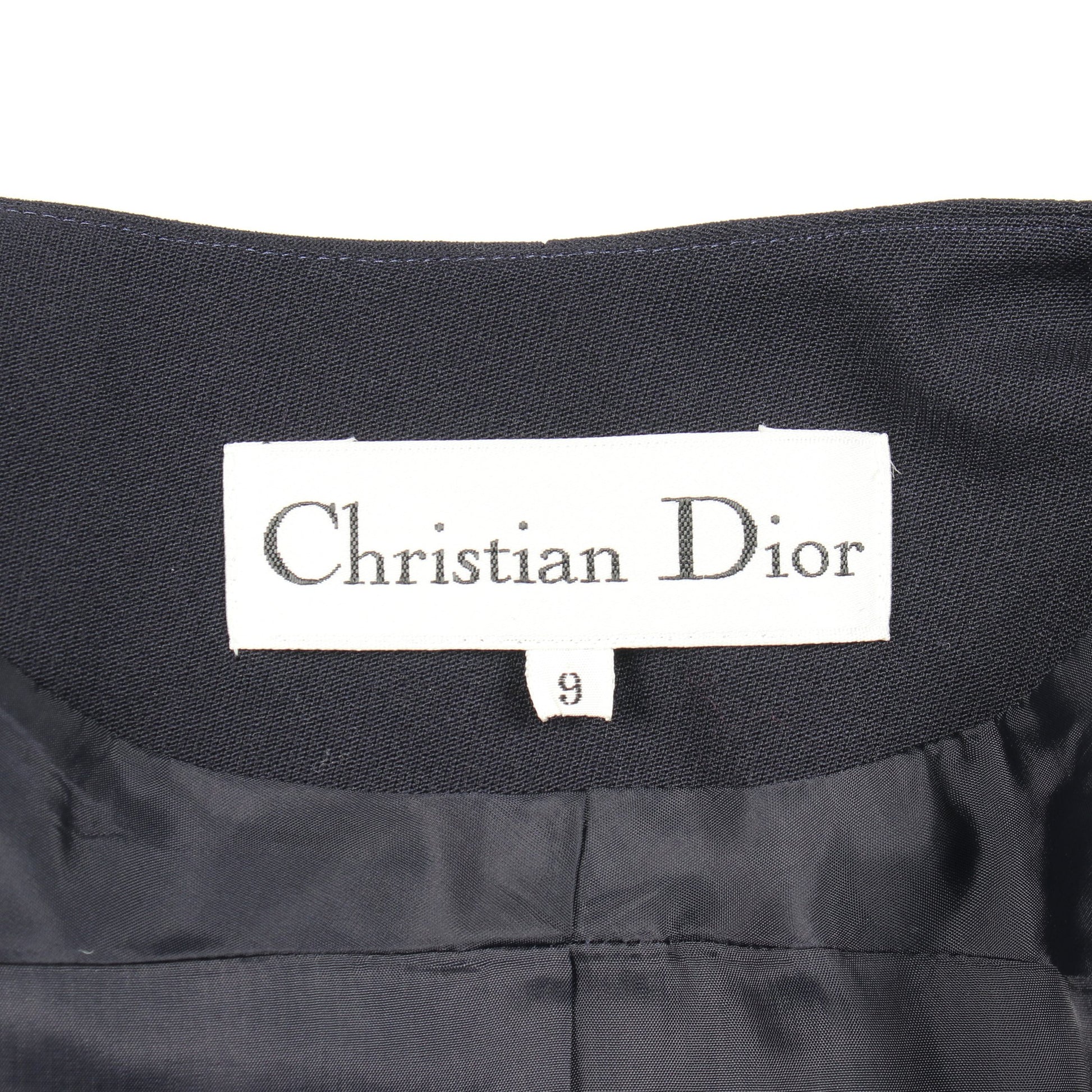 ノーカラージャケット スカートスーツ ウール ネイビー クリスチャンディオール スーツ Christian Dior