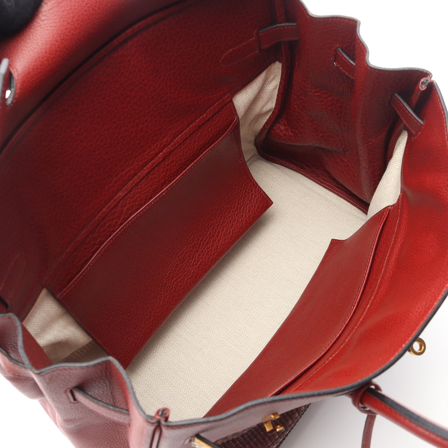 バーキン35 ホースヘアー ルージュアッシュ ハンドバッグ ブッフルスキッパー クリノラン レッドブラウン ゴールド金具 □F刻印 エルメス バッグ HERMES