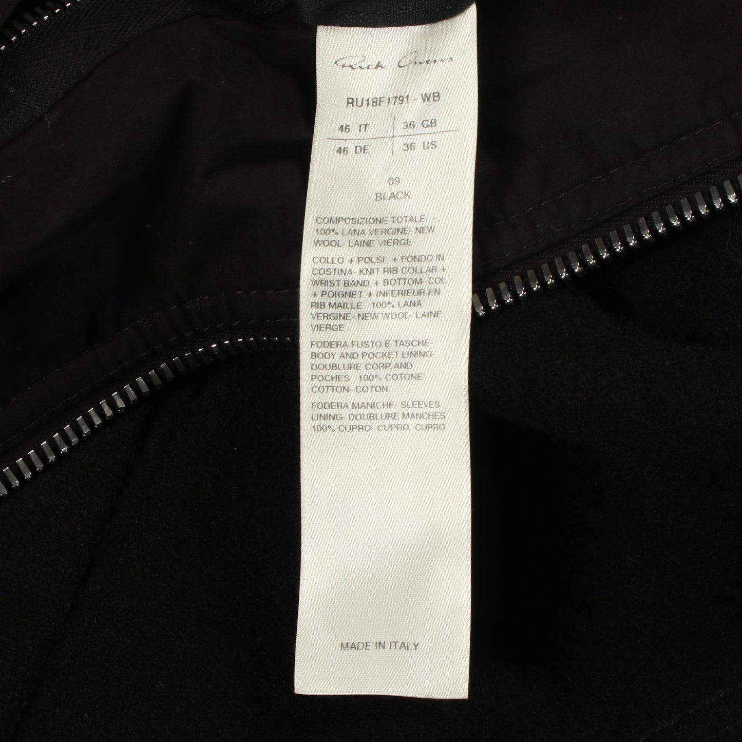 FLIGHT BOMBER JACKET ボンバージャケット ウール ブラック リックオウエンス アウター Rick Owens