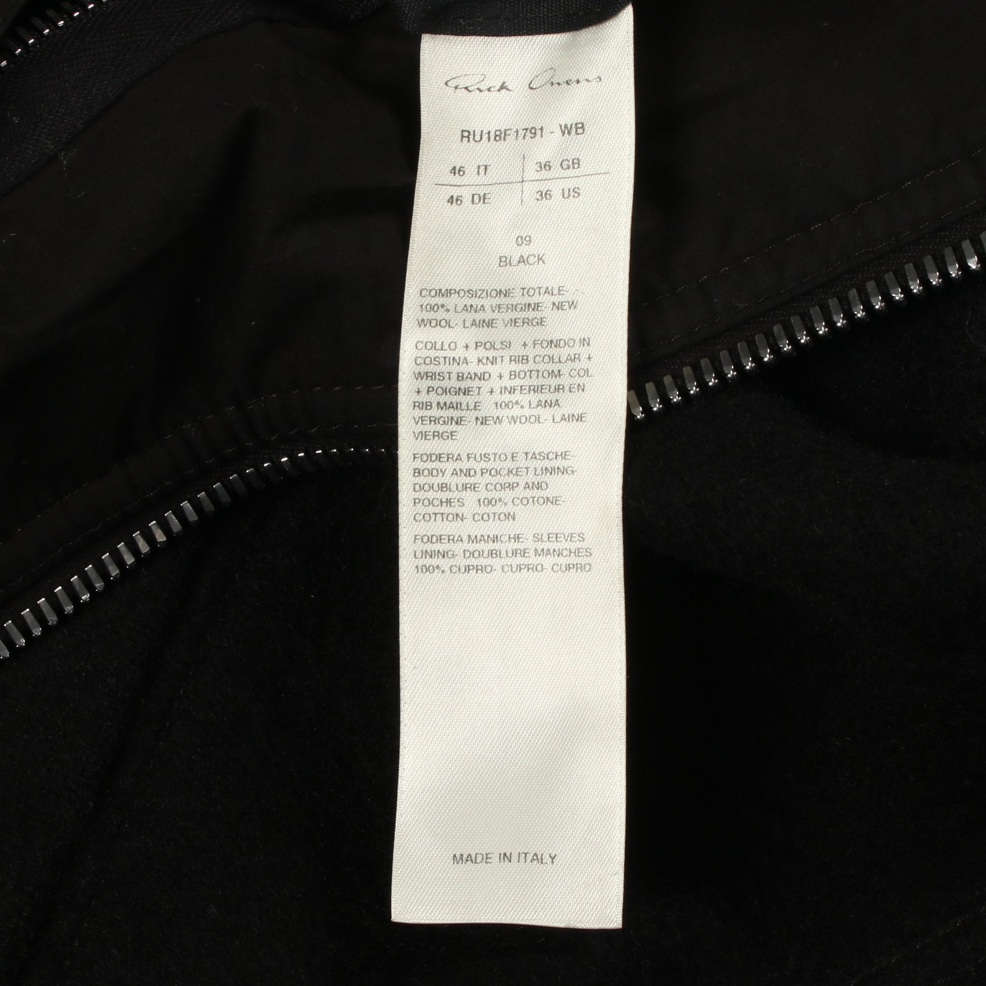 FLIGHT BOMBER JACKET ボンバージャケット ウール ブラック リックオウエンス アウター Rick Owens