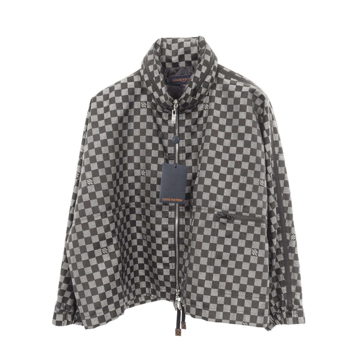 ダミエ ジップアップジャケット ブルゾン ブラック シルバー フード付き ルイヴィトン アウター LOUIS VUITTON