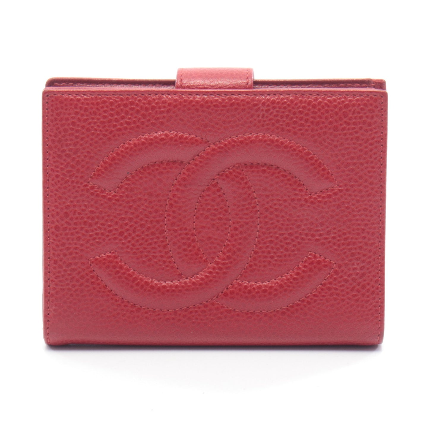 ココマーク Wホック財布 二つ折り財布 キャビアスキン レッド ゴールド金具 シャネル 財布・小物 CHANEL