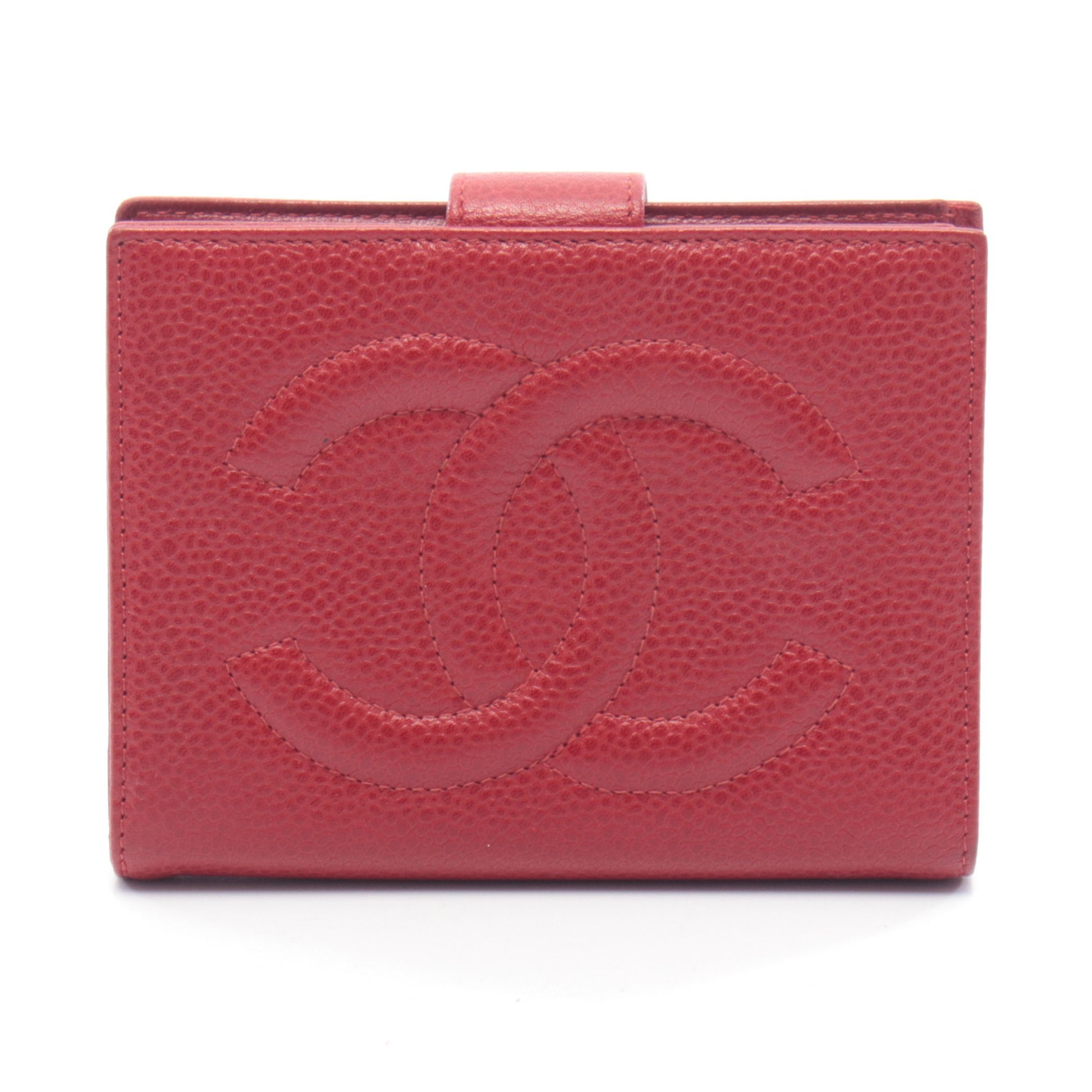 ココマーク Wホック財布 二つ折り財布 キャビアスキン レッド ゴールド金具 シャネル 財布・小物 CHANEL