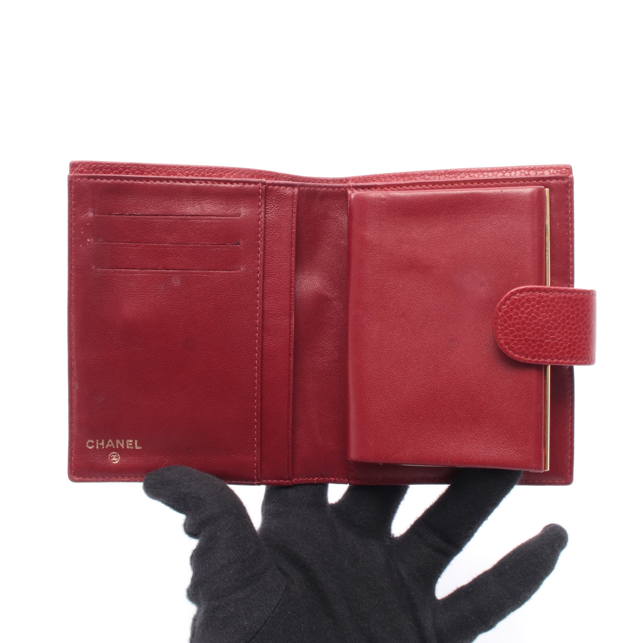 ココマーク Wホック財布 二つ折り財布 キャビアスキン レッド ゴールド