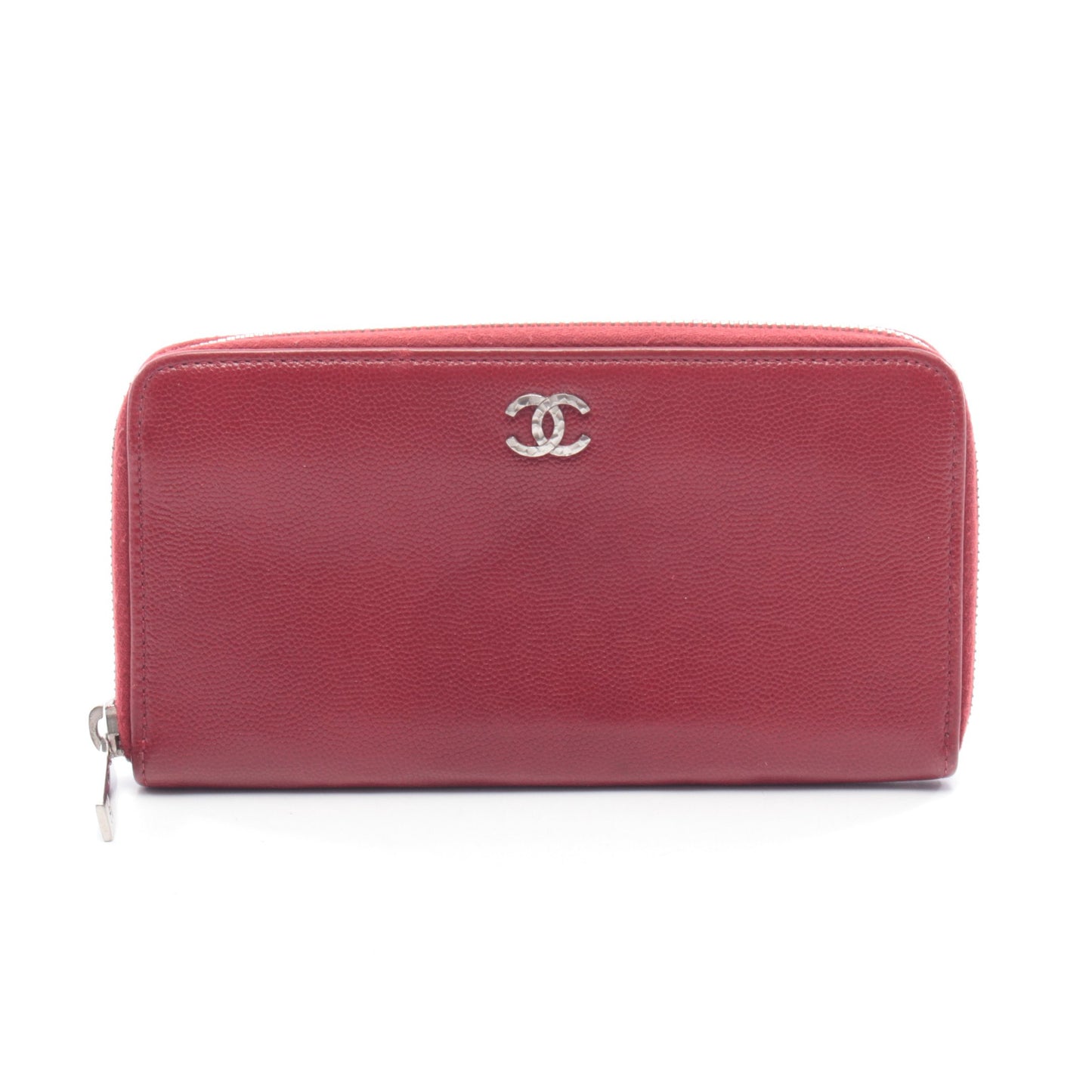 ラウンドファスナー長財布 キャビアスキン レッド シルバー金具 シャネル 財布・小物 CHANEL