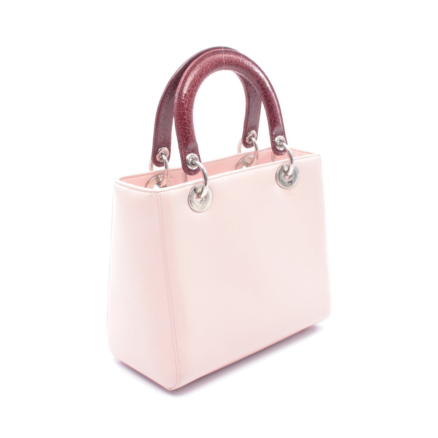LADY DIOR レディディオール ハンドバッグ ハート ワッペン レザー ライトピンク ボルドー 2WAY クリスチャンディオール バッグ Christian Dior