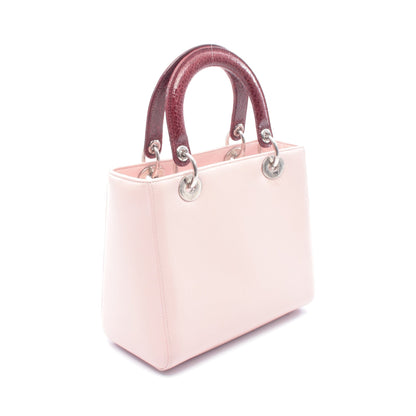 LADY DIOR レディディオール ハンドバッグ ハート ワッペン レザー ライトピンク ボルドー 2WAY クリスチャンディオール バッグ Christian Dior