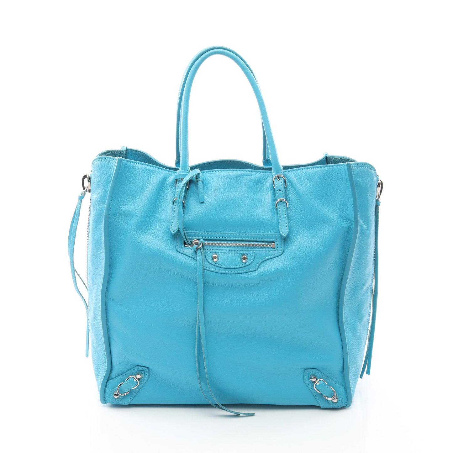 ペーパー A5 ハンドバッグ トートバッグ レザー ライトブルー バレンシアガ バッグ BALENCIAGA