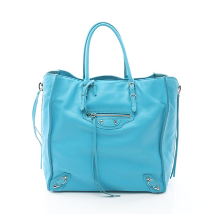 ペーパー A5 ハンドバッグ トートバッグ レザー ライトブルー バレンシアガ バッグ BALENCIAGA