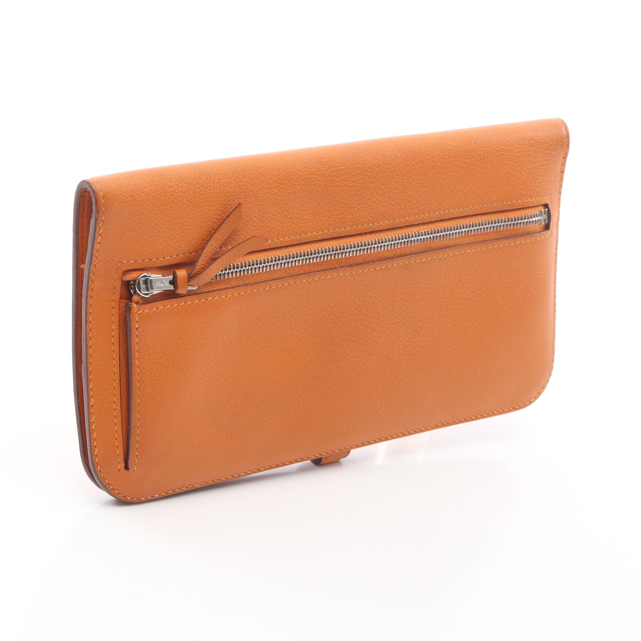 エルメス HERMES ドゴンロング 二つ折り長財布 財布 レザー エバーカラー エバーカラー オレンジ D刻印（2019年製造） レディース オレンジ系 【中古】 ドゴンロング 二つ折り長財布 エバーカラー オレンジ シルバー金具 D