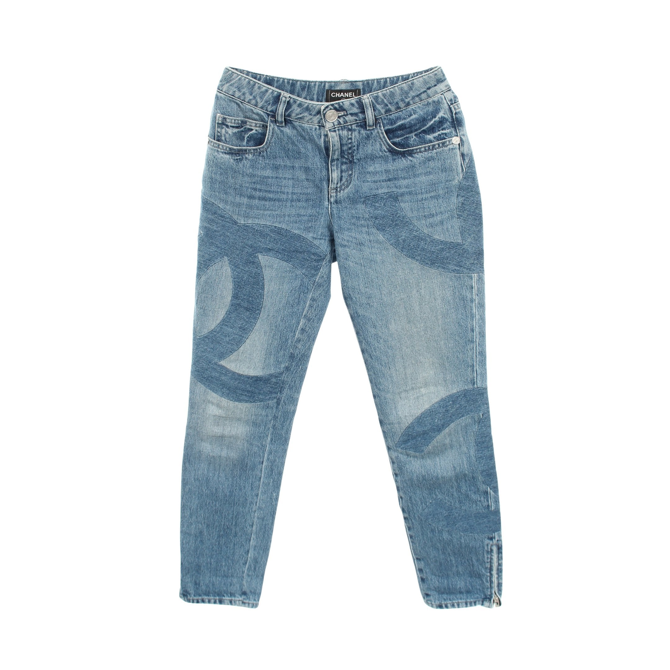 ココマーク ジップアップ デニムパンツ デニム ブルー シャネル – RECLO