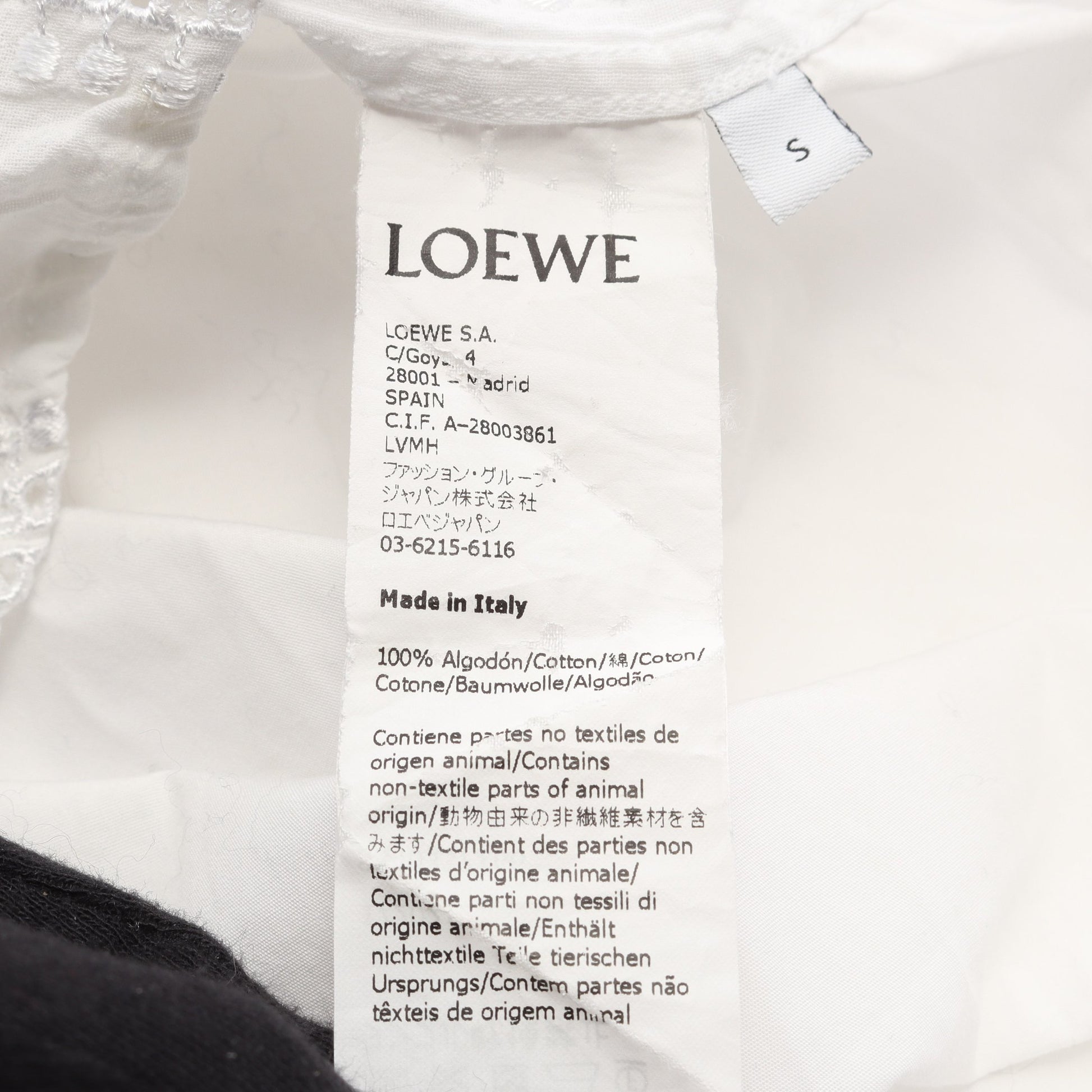 アシンメトリー シャツ 長袖 レース コットン ホワイト ロエベ トップス LOEWE