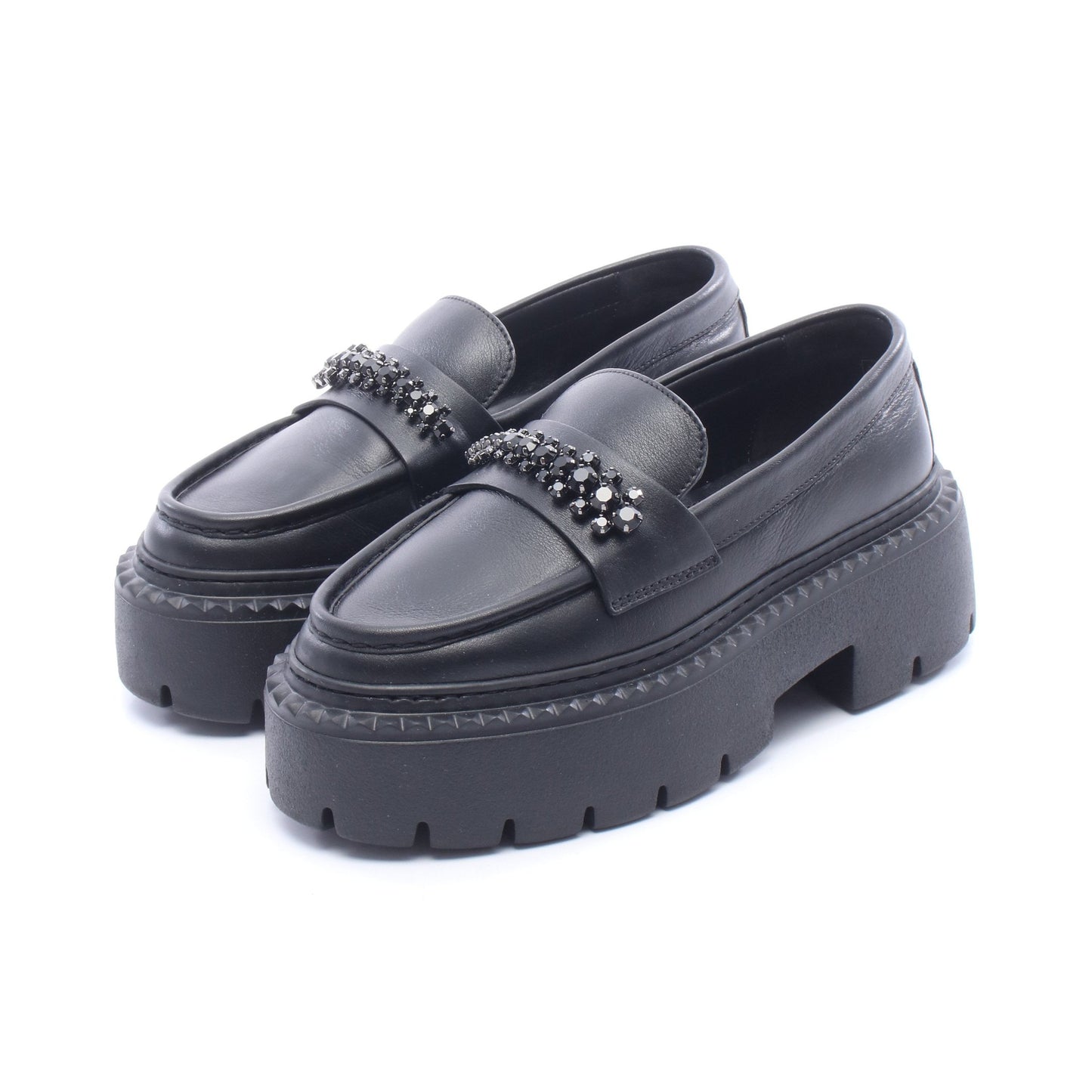 BRYER LOAFER FLAT ラインストーン ローファー レザー ブラック ジミーチュウ シューズ JIMMY CHOO