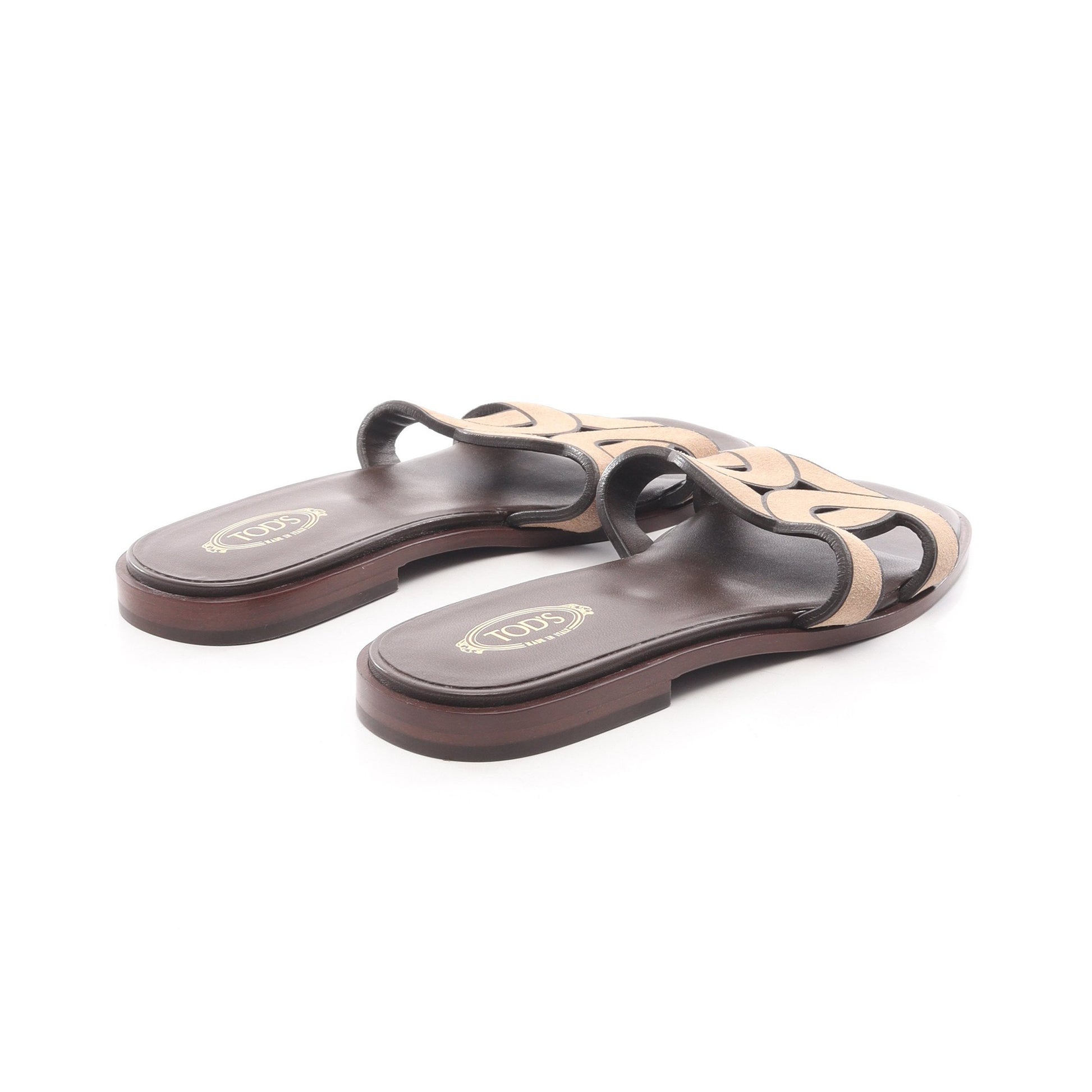 フラット サンダル スエード ダークブラウン ベージュ トッズ シューズ TOD'S