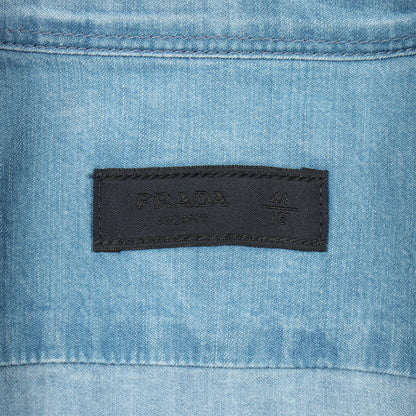 デニムシャツ 長袖 コットン ライトブルー ウォッシュ加工 プラダ トップス PRADA