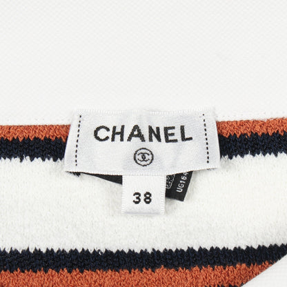 ポロシャツ 長袖 ボーダー コットン ホワイト ブラウン ブラック パイル シャネル トップス CHANEL