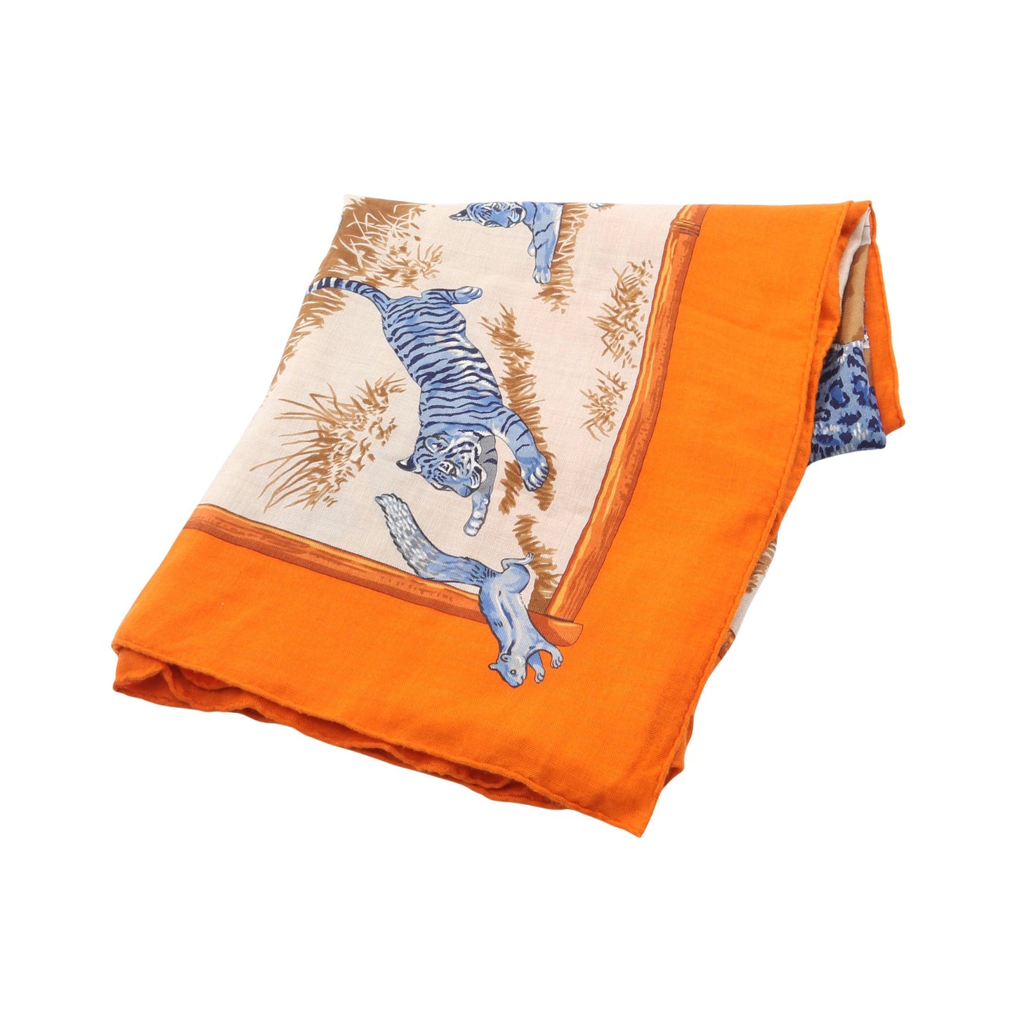 カレジェアン カレ140 TENDRESSE FELINE スカーフ ショール カシミヤ シルク オレンジ ベージュ マルチカラー エルメス 財布・小物 HERMES