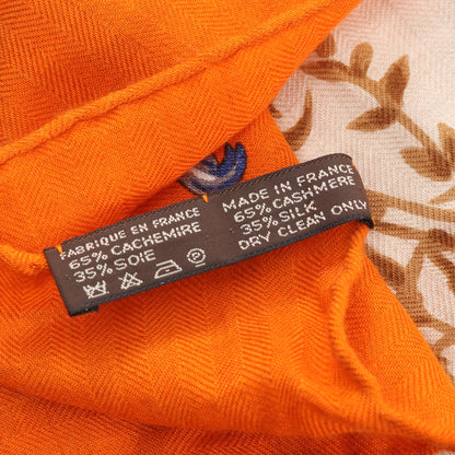カレジェアン カレ140 TENDRESSE FELINE スカーフ ショール カシミヤ シルク オレンジ ベージュ マルチカラー エルメス 財布・小物 HERMES
