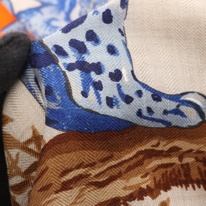 カレジェアン カレ140 TENDRESSE FELINE スカーフ ショール カシミヤ シルク オレンジ ベージュ マルチカラー エルメス 財布・小物 HERMES