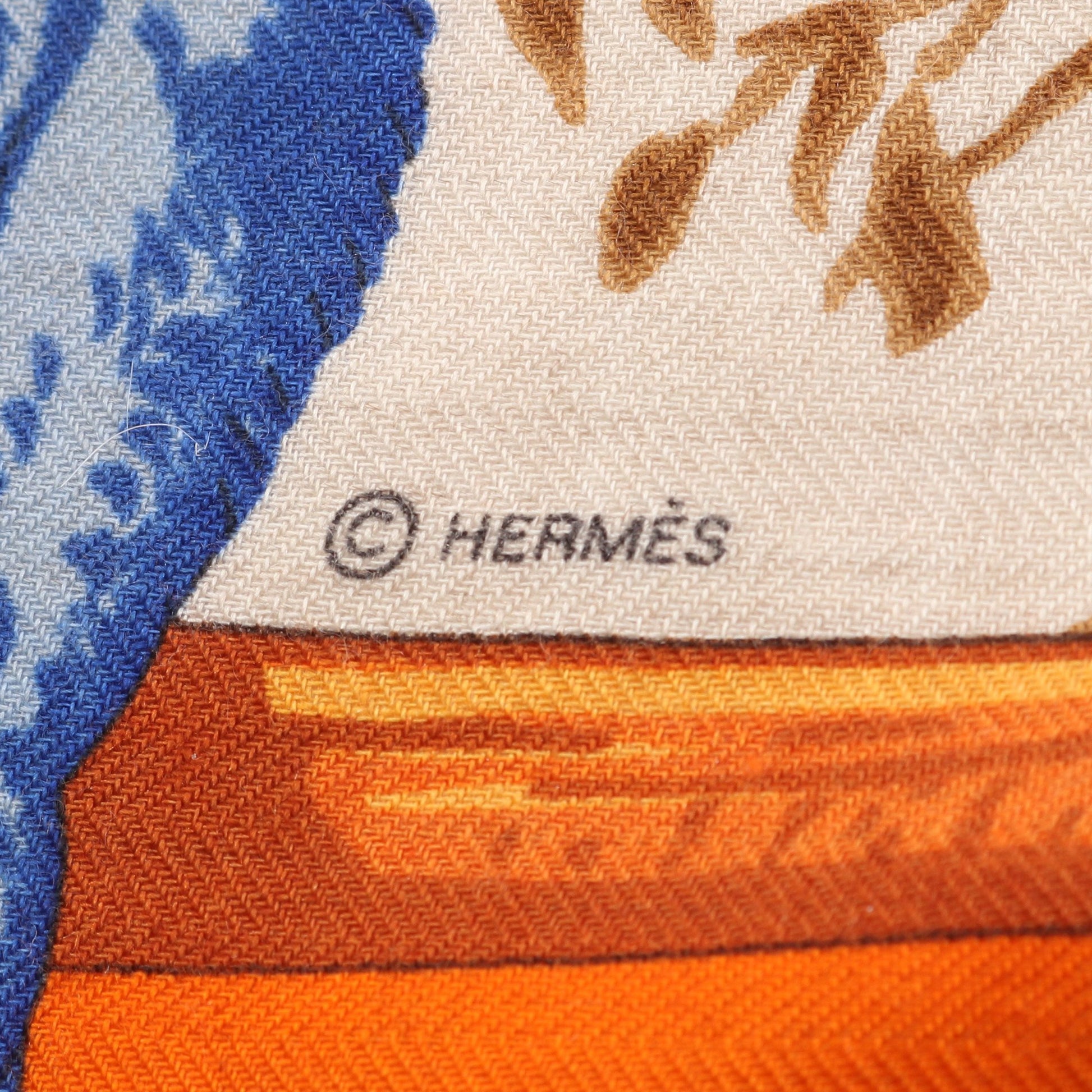 カレジェアン カレ140 TENDRESSE FELINE スカーフ ショール カシミヤ シルク オレンジ ベージュ マルチカラー エルメス 財布・小物 HERMES