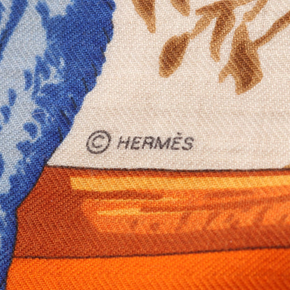 カレジェアン カレ140 TENDRESSE FELINE スカーフ ショール カシミヤ シルク オレンジ ベージュ マルチカラー エルメス 財布・小物 HERMES