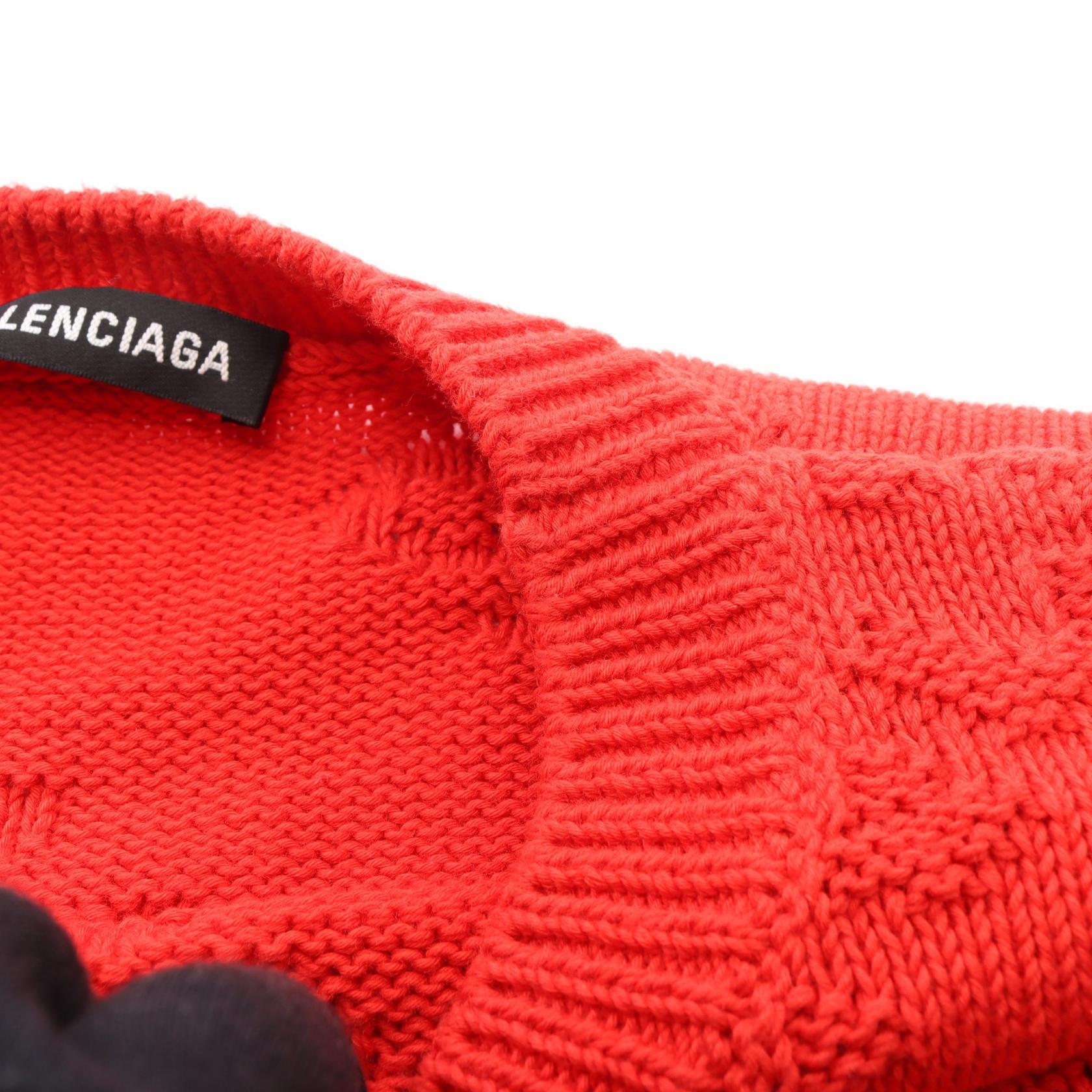 ロゴジャガード ニット クルーネック コットン レッド バレンシアガ トップス BALENCIAGA