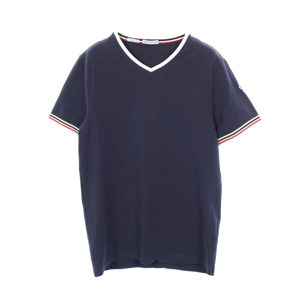 半袖Tシャツ Vネック ロゴワッペン コットン ネイビー ホワイト レッド モンクレール トップス MONCLER