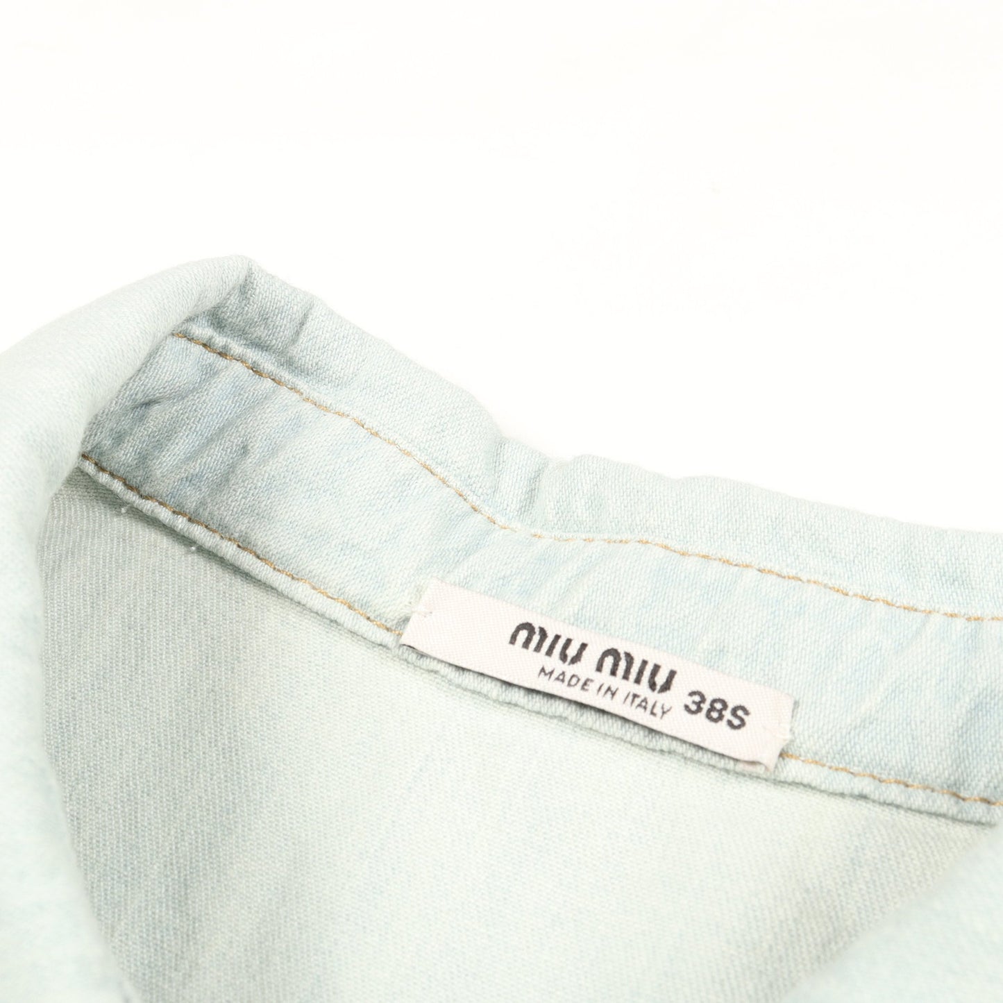 デニム ワンピース ノースリーブ レース コットン ライトブルー ミュウミュウ ワンピース miu miu