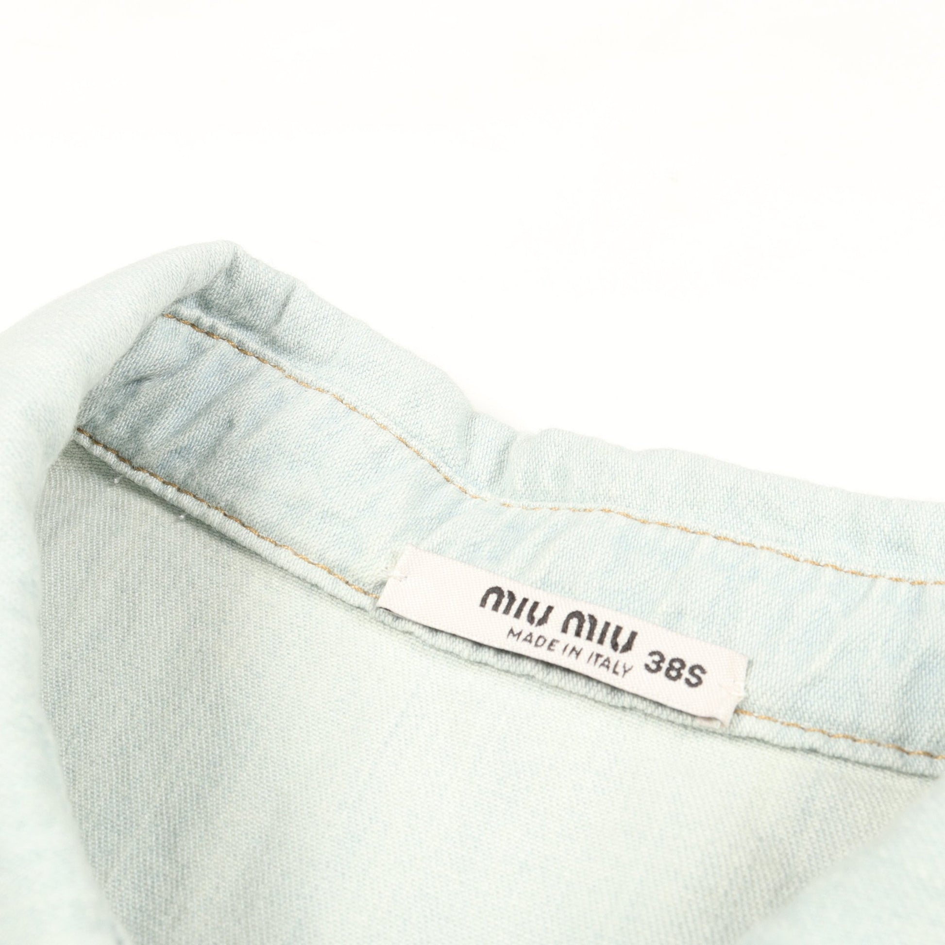 デニム ワンピース ノースリーブ レース コットン ライトブルー ミュウミュウ ワンピース miu miu