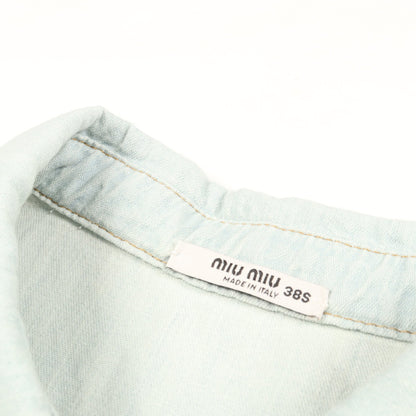 デニム ワンピース ノースリーブ レース コットン ライトブルー ミュウミュウ ワンピース miu miu
