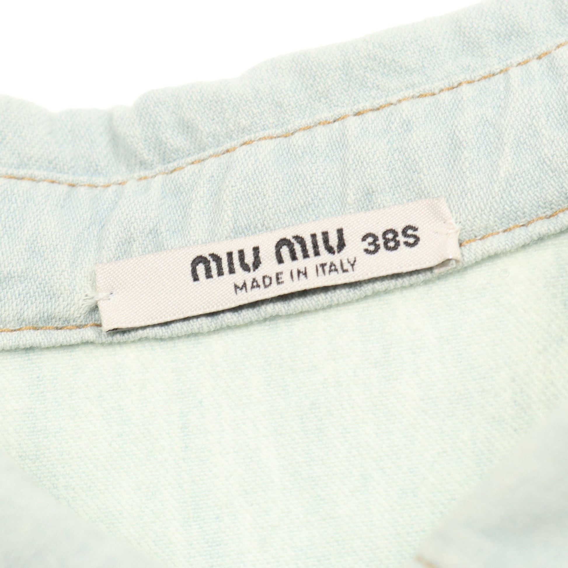 デニム ワンピース ノースリーブ レース コットン ライトブルー ミュウミュウ ワンピース miu miu