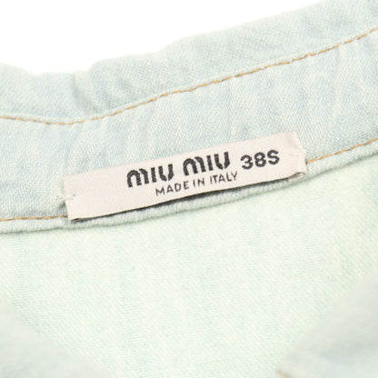 デニム ワンピース ノースリーブ レース コットン ライトブルー ミュウミュウ ワンピース miu miu