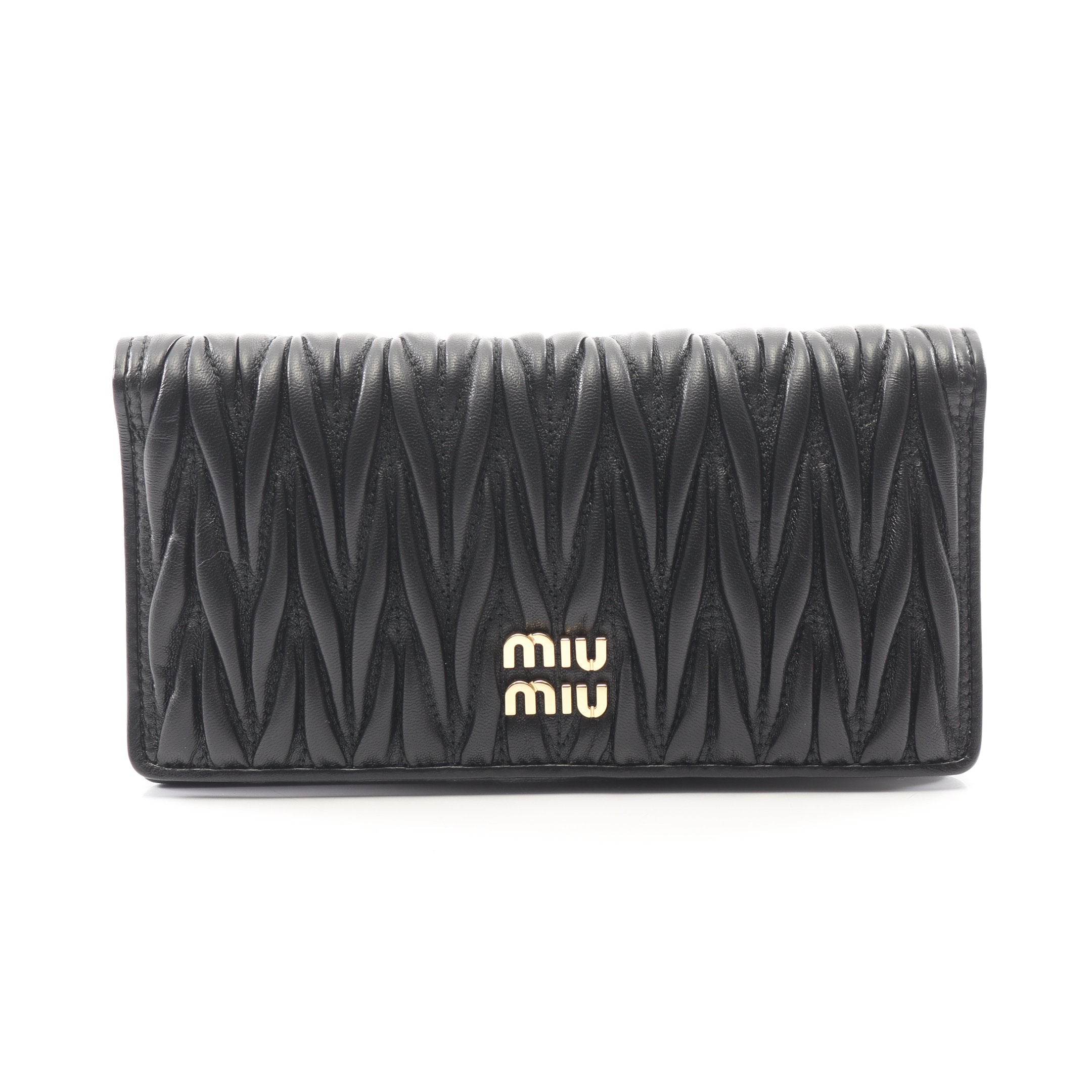 MIU MIU - miumiu 長財布 ブラック 編み込み レザー ラウンド ミュウ
