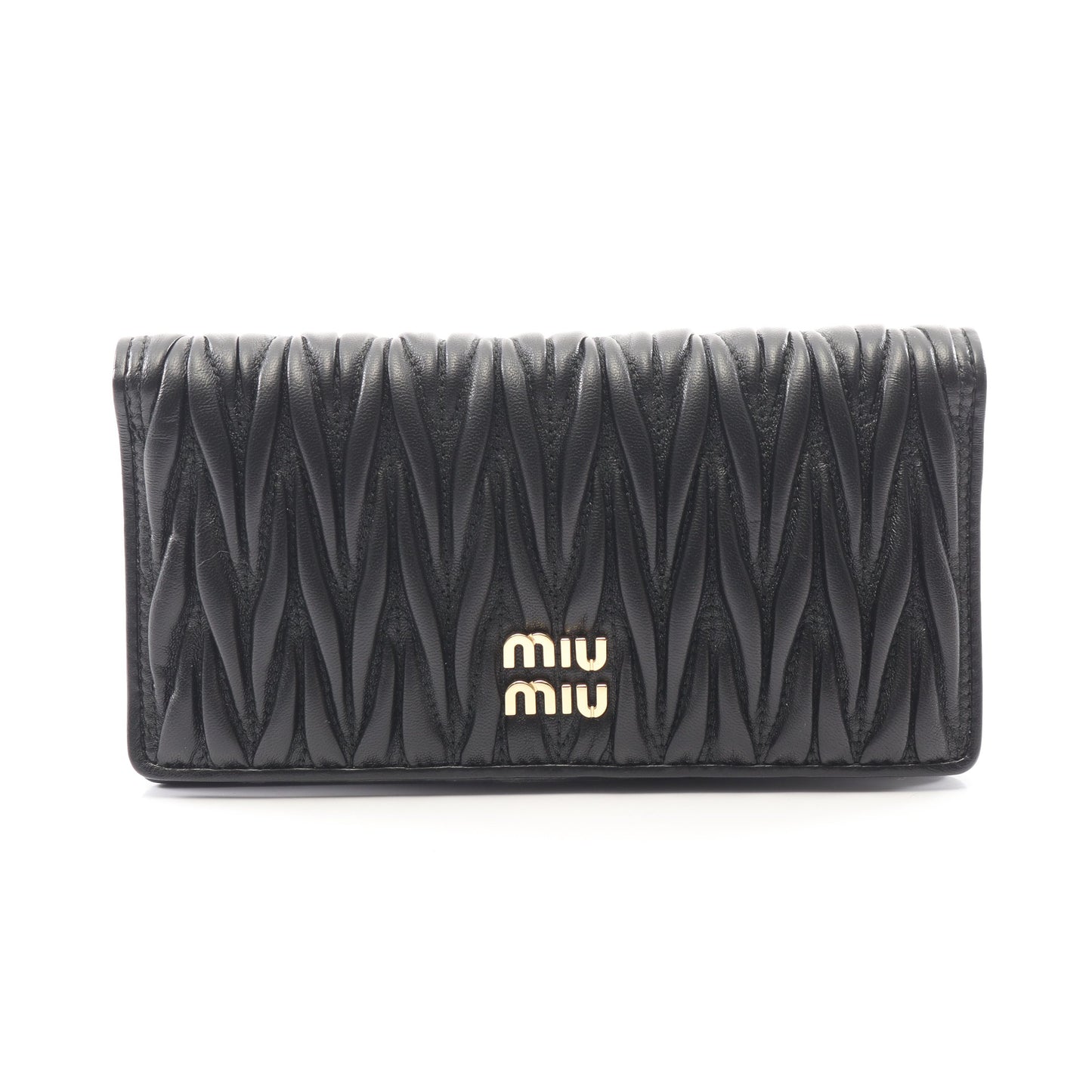 マテラッセ 二つ折り長財布 レザー ブラック ミュウミュウ 財布・小物 miu miu