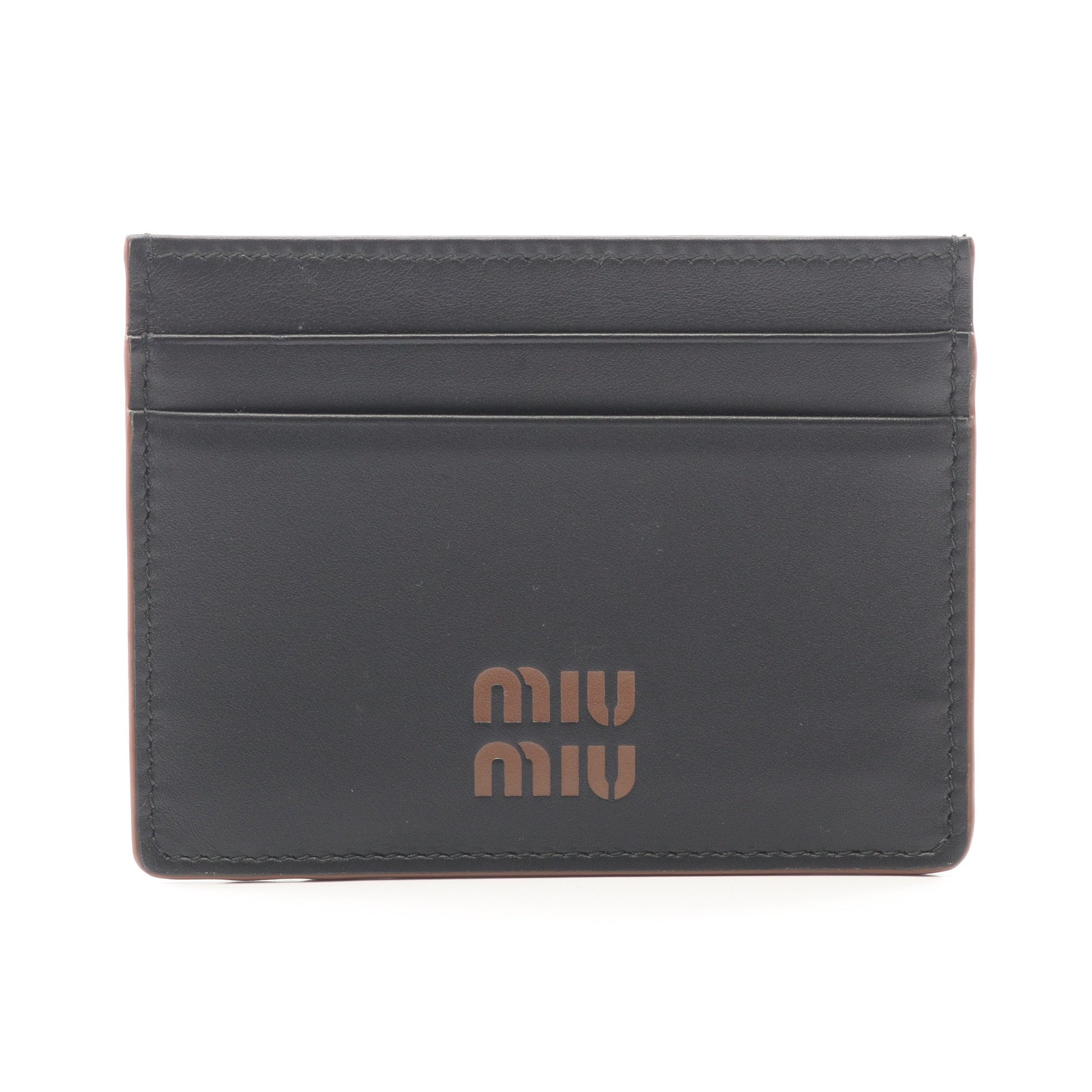 FINE CALF LOGO カードケース レザー ブラック ミュウミュウ 財布・小物 miu miu