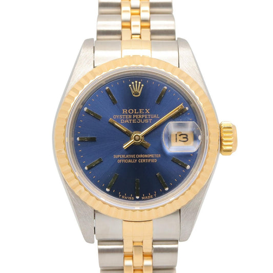 デイトジャスト T番 ブルー バー レディース 腕時計 自動巻き K18YG SS ブルー イエローゴールド T番1996年製 ロレックス