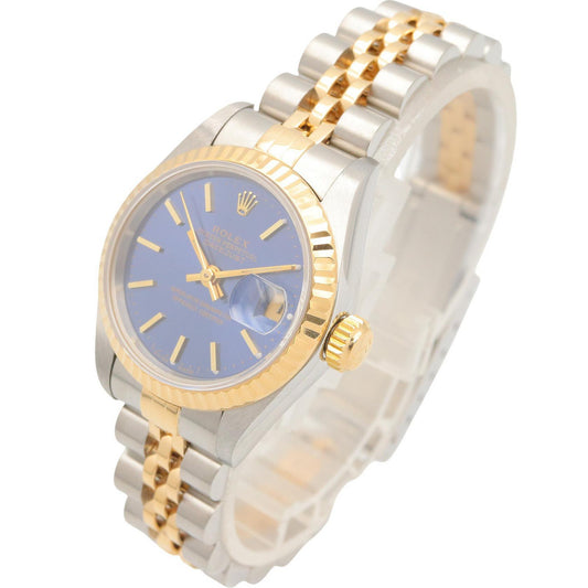デイトジャスト T番 ブルー バー レディース 腕時計 自動巻き K18YG SS ブルー イエローゴールド T番1996年製 ロレックス