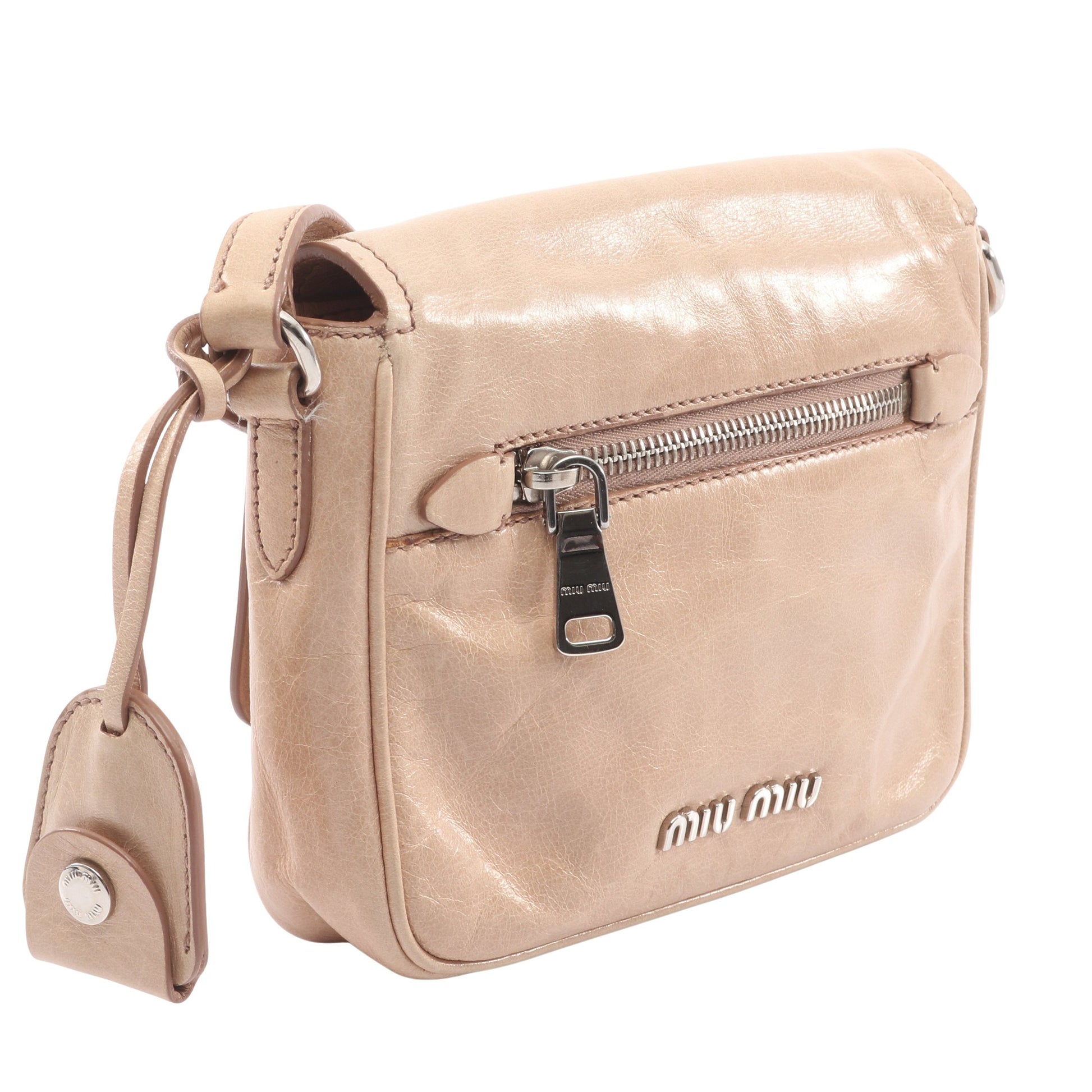 VITELLO SHINE ショルダーバッグ レザー ベージュ ミュウミュウ バッグ miu miu