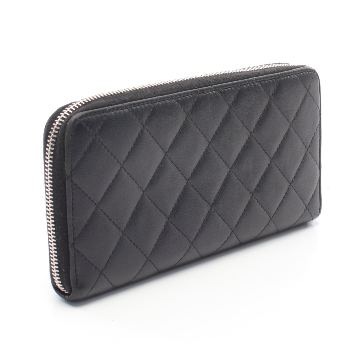 マトラッセ ラウンドファスナー長財布 ラムスキン ブラック シルバー金具 シャネル 財布・小物 CHANEL