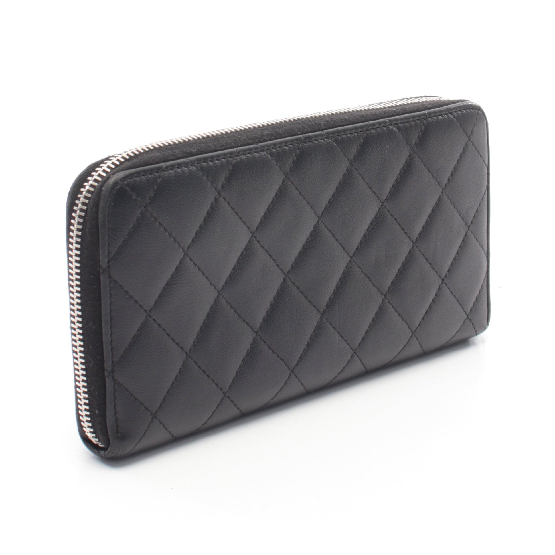 マトラッセ ラウンドファスナー長財布 ラムスキン ブラック シルバー金具 シャネル 財布・小物 CHANEL