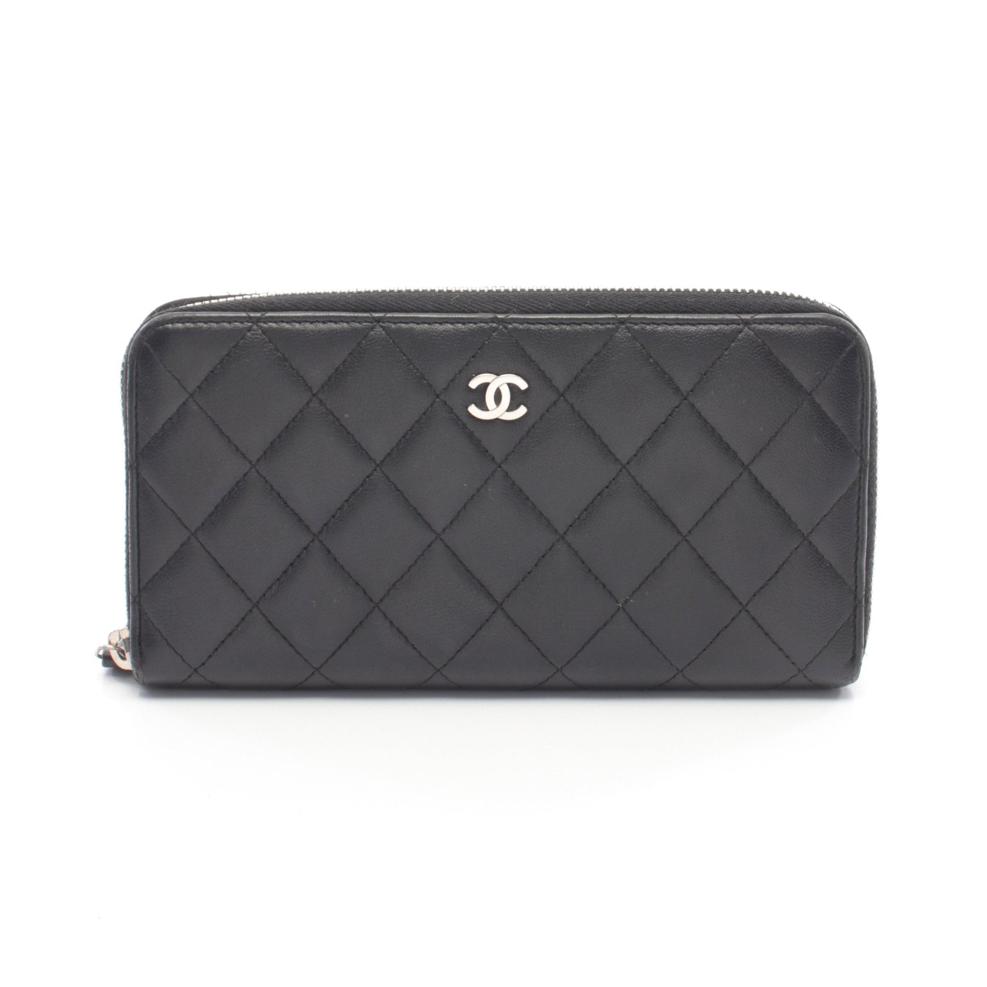 マトラッセ ラウンドファスナー長財布 ラムスキン ブラック シルバー金具 シャネル 財布・小物 CHANEL