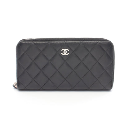 マトラッセ ラウンドファスナー長財布 ラムスキン ブラック シルバー金具 シャネル 財布・小物 CHANEL