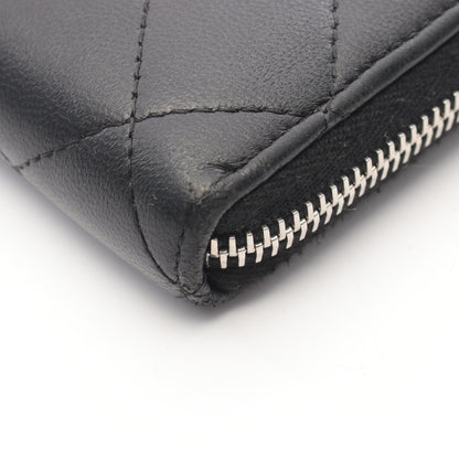 マトラッセ ラウンドファスナー長財布 ラムスキン ブラック シルバー金具 シャネル 財布・小物 CHANEL