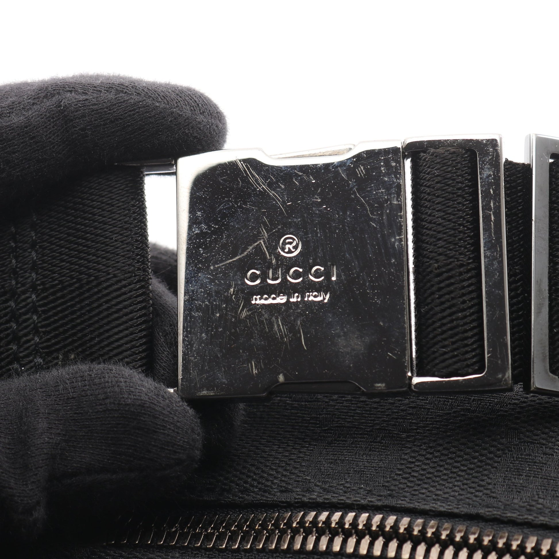 GGキャンバス ボディバッグ ウエストバッグ キャンバス レザー ブラック グッチ バッグ GUCCI